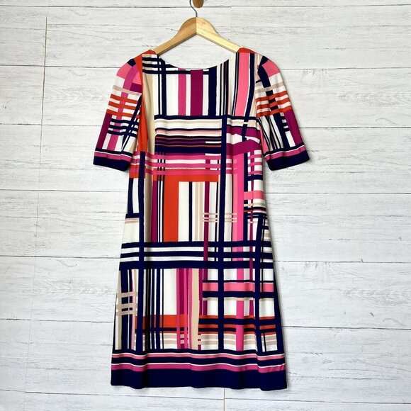 Eliza J Dress Womens Size 8P Abstract Color Block Pattern Shift Stripe Mod - Picture 1 of 16
